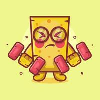 cute cheese character mascot doing bodybuilding using dumbbell isolated cartoon in flat style design vector