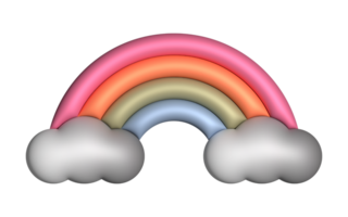 3d colorful rainbow with clouds realistic design art for element png