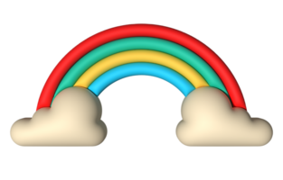 3d kleurrijk regenboog met wolken realistisch ontwerp kunst voor element png