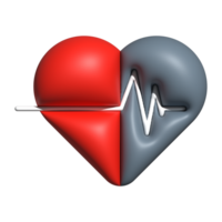 Heart shape medical 3d symbol with pulse line heartbeat healthcare concept png