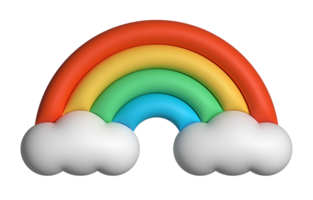 3d colorful rainbow with clouds realistic design art for element png