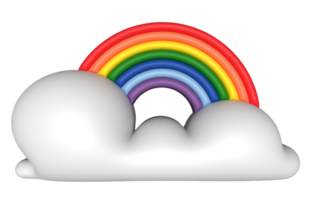 3d coloré arc en ciel avec des nuages réaliste conception art pour élément png