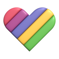 3d coração forma listrado arco Iris colorida símbolo para elemento png