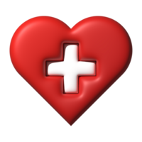 medicinsk 3d symbol med röd hjärta och plus sjukhus sjukvård begrepp png