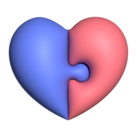 3d ilustración corazón forma de pedazo rompecabezas vistoso símbolo para decorativo png