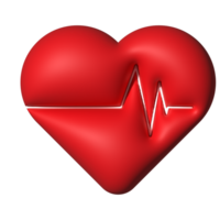 Heart shape medical 3d symbol with pulse line heartbeat healthcare concept png