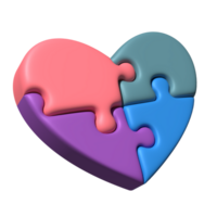 3d illustration heart shape of piece jigsaw colorful symbol for decorative png