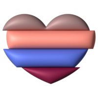 3d hart vorm kleurrijk plak van stuk decoratief symbool voor element png