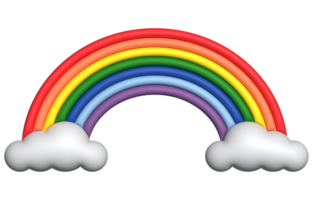 3d colorful rainbow with clouds realistic design art for element png