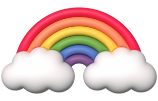 3d colorful rainbow with clouds realistic design art for element png