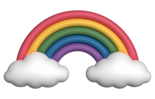 3d colorful rainbow with clouds realistic design art for element png