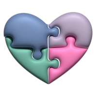 3d illustration heart shape of piece jigsaw colorful symbol for decorative png