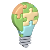 3d illustration of green jigsaw bulb idea icon business concept png