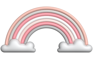 3d coloré arc en ciel avec des nuages réaliste conception art pour élément png