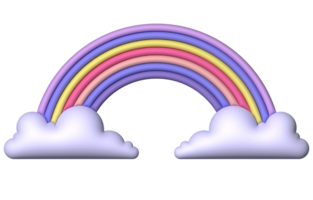 3d coloré arc en ciel avec des nuages réaliste conception art pour élément png