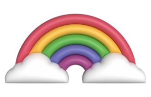 3d colorful rainbow with clouds realistic design art for element png