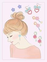 girl with updo hair showing earrings vector