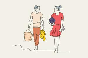 Color illustration of a couple going on a picnic vector
