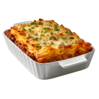 AI generated PNG Lasagna in baking dish on transparent background