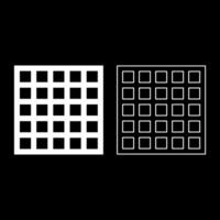 Grating grate lattice trellis net mesh BBQ grill grilling surface square shape set icon white color vector illustration image solid fill outline contour line thin flat style