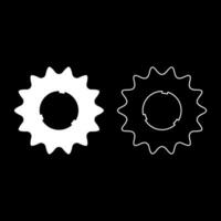 Cogset sprocket bicycle star gear service sprocket cogs wheel with teeth engages with chain set icon white color vector illustration image solid fill outline contour line thin flat style