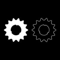 Cogset sprocket bicycle star gear service sprocket cogs wheel with teeth engages with chain set icon white color vector illustration image solid fill outline contour line thin flat style