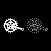 Crankset cogwheel sprocket crank length with gear for bicycle cassette system bike set icon white color vector illustration image solid fill outline contour line thin flat style