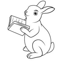 Rabbit cartoon reading a book line art vector