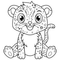 Cute baby Leopard cartoon sitting line art vector