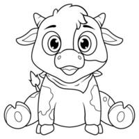 Cute baby cow cartoon sitting line art vector