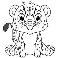 Cute baby Cheetah cartoon sitting line art vector