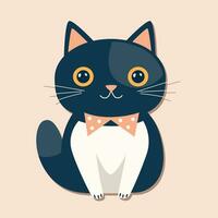 gato con arco atar. vector ilustración en plano estilo