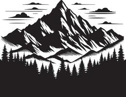 Mountain with forest vector silhouette illustration black color