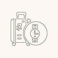 Isolated on white, a linear-style pictogram includes baggage, a luggage line icon, and an outline vector sign. Illustration of a symbol or emblem