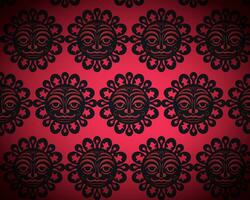 Red and Black Pattern with Sun Faces and Floral Rays vector