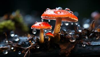 AI generated Close up of a slimy toadstool cap in the autumn forest generated by AI photo