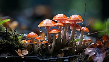 AI generated Close up of a colorful fly agaric mushroom in the forest generated by AI photo