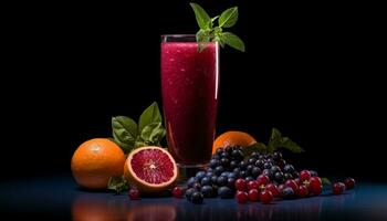 AI generated Freshness of nature in a healthy drink, berry smoothie refreshment generated by AI photo