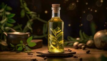 AI generated Fresh organic olive oil, a healthy cooking ingredient for relaxation generated by AI photo