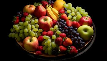 AI generated Fresh fruit collection on wooden table, healthy eating generated by AI photo