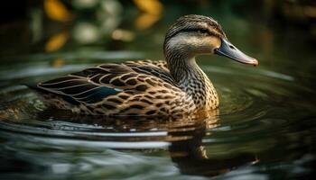 AI generated A beautiful duck with a colorful beak enjoys the pond generated by AI photo