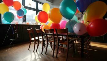 AI generated A joyful party with colorful balloons, celebrating happiness and fun generated by AI photo