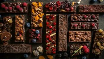 AI generated A variety of gourmet chocolates on a rustic wooden table generated by AI photo