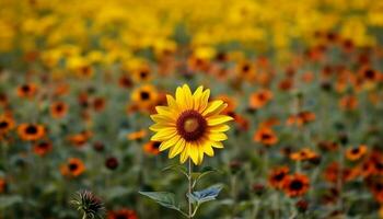 AI generated Yellow sunflower in a meadow, vibrant petals, beauty in nature generated by AI photo