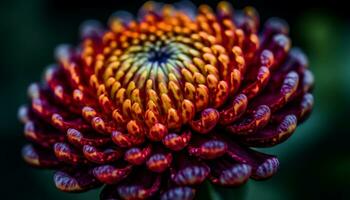 AI generated Close up of a vibrant, multi colored gerbera daisy in a formal garden generated by AI photo