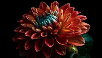 AI generated A vibrant bouquet of multi colored flowers in a dark background generated by AI photo