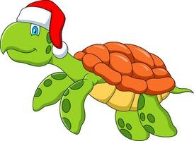 linda dibujos animados mar Tortuga con Papa Noel sombrero vector