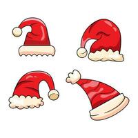 Bundle Set Chrismas Hat Vector Icon Illustration. Flat Cartoon Style Suitable for Web Landing Page, Banner, Flyer, Sticker, Card, Background