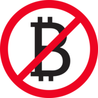 no bitcoin piatto icona. rosso divieto cartello. esso è proibito criptovaluta. finanza concetto. png