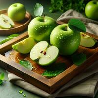 AI generated Ripe apple fruit, slice apples photo